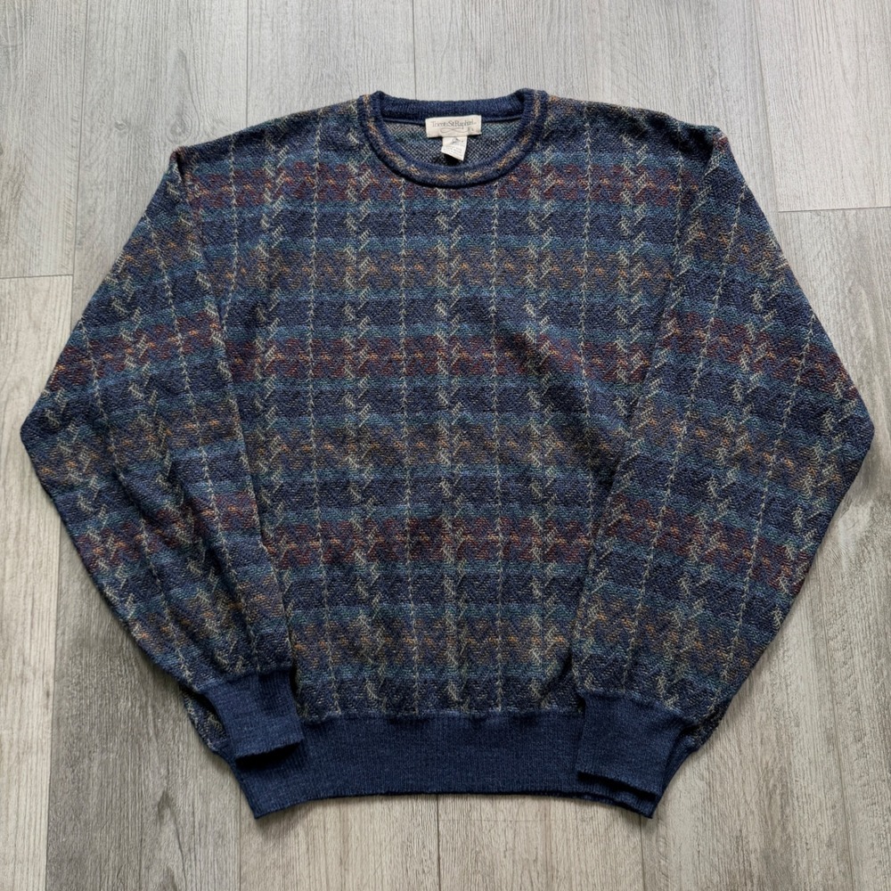Vintage 90s Tricots St Raphael Merino Wool Sweater Mens L Geometric Knit Uruguay